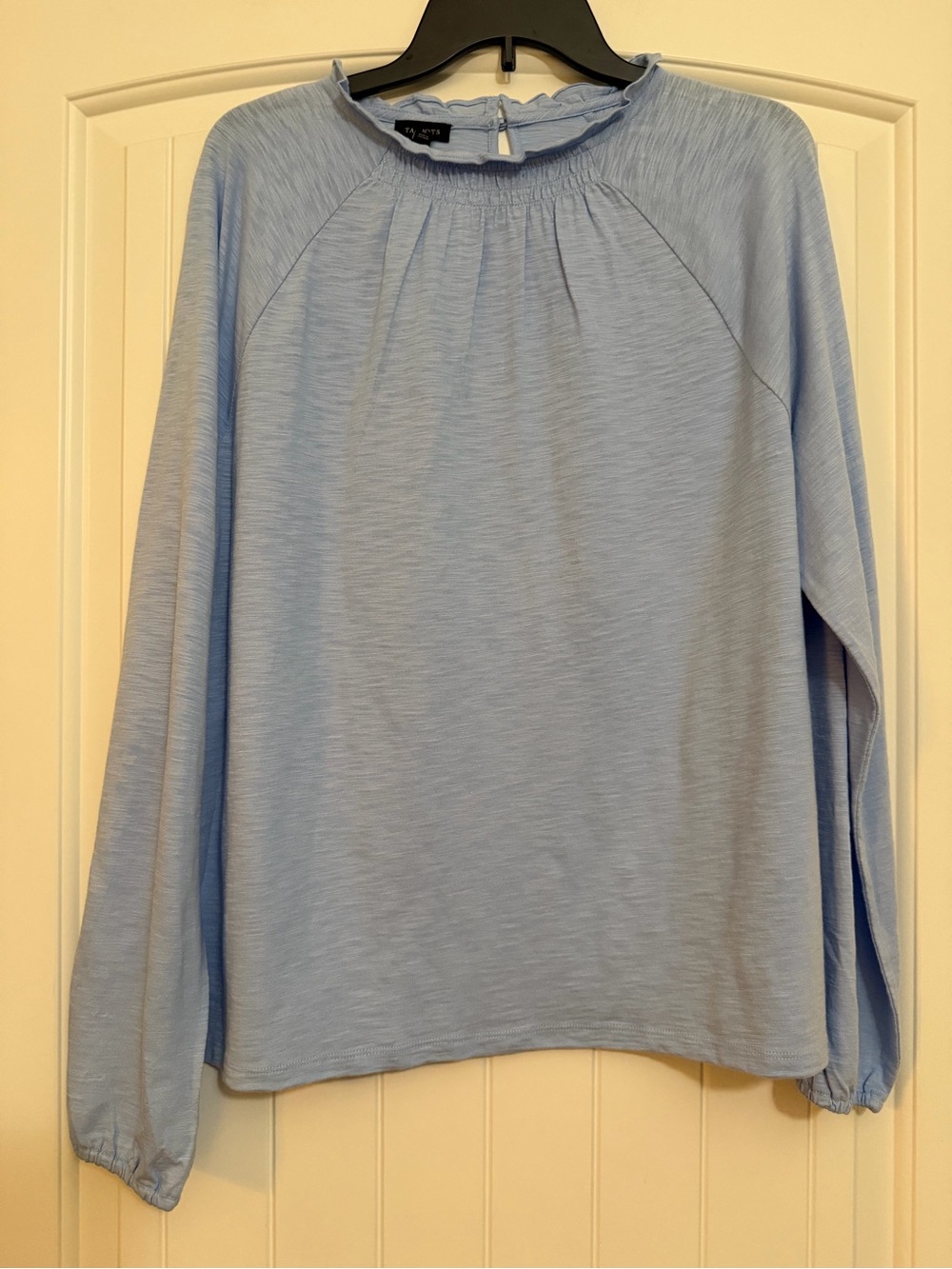 Talbots Light Blue Long-Sleeve Smocked Neck with Ruffle Tunic NWT Sz XL